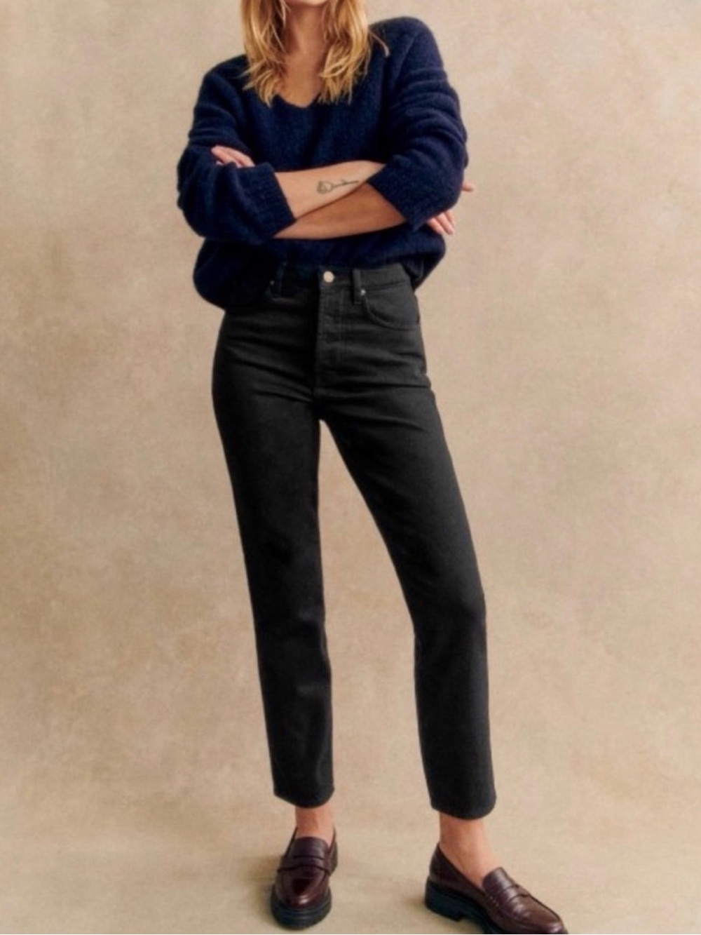 SÈZANE Brut Sexy Jeans Denim Black High Rise Straight Leg Cotton Blend Size 27